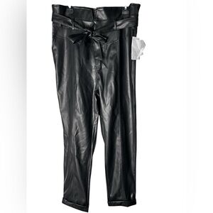 Black Faux Leather Pants with Bow Detail